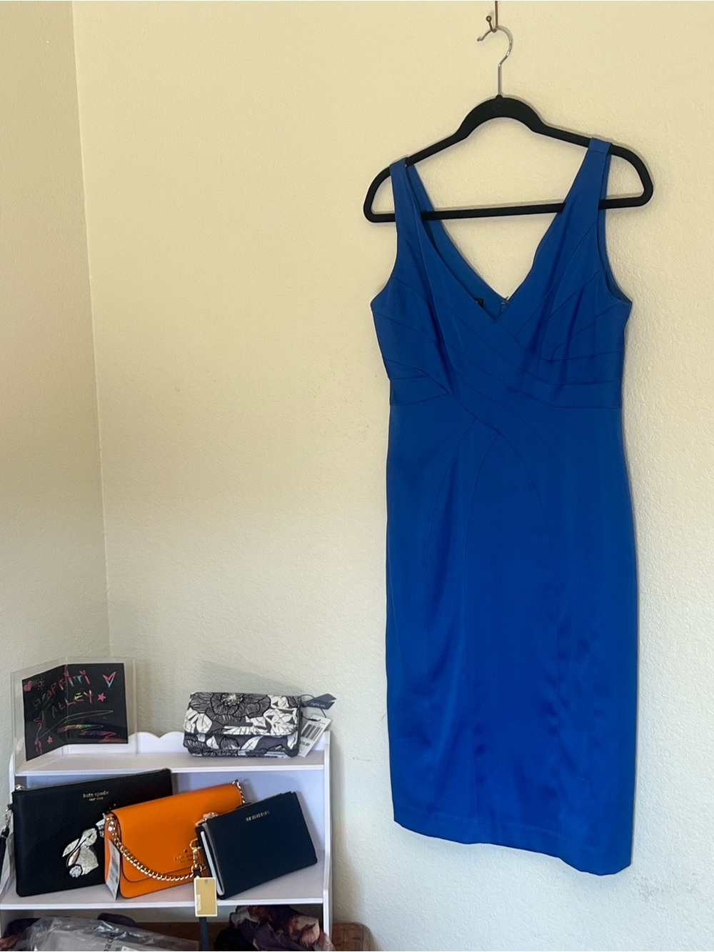 Jones Wear Royal Blue Sleeveless V‑Neck Midi Sheath Dress